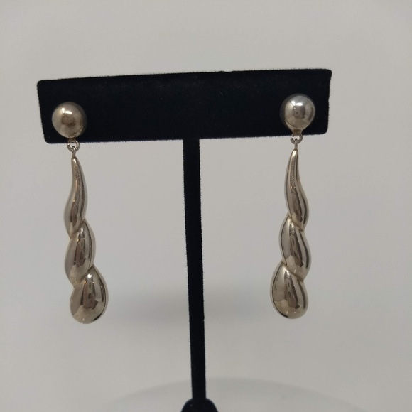STERLING SILVER TWISTED TEARDROP EARRINGS - Picture 1 of 4